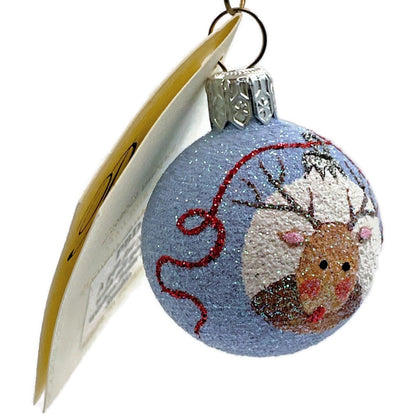 Patricia Breen Studio Gift Ball Blue Reindeer Christmas Tree Decor Ornament