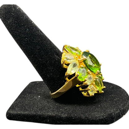 Ross Simons 925 Sterling Silver Ring Green Peridot Flower Size 8 Gold Plated
