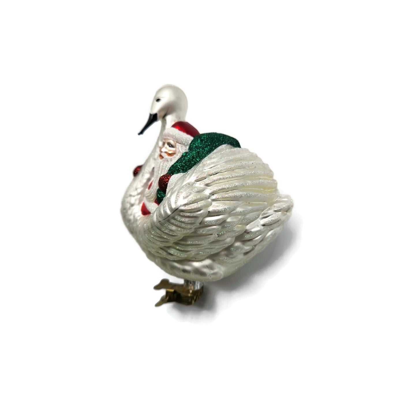 Patricia Breen Swan Boat Santa Claus Red Gold Trim Clip On Christmas Ornament