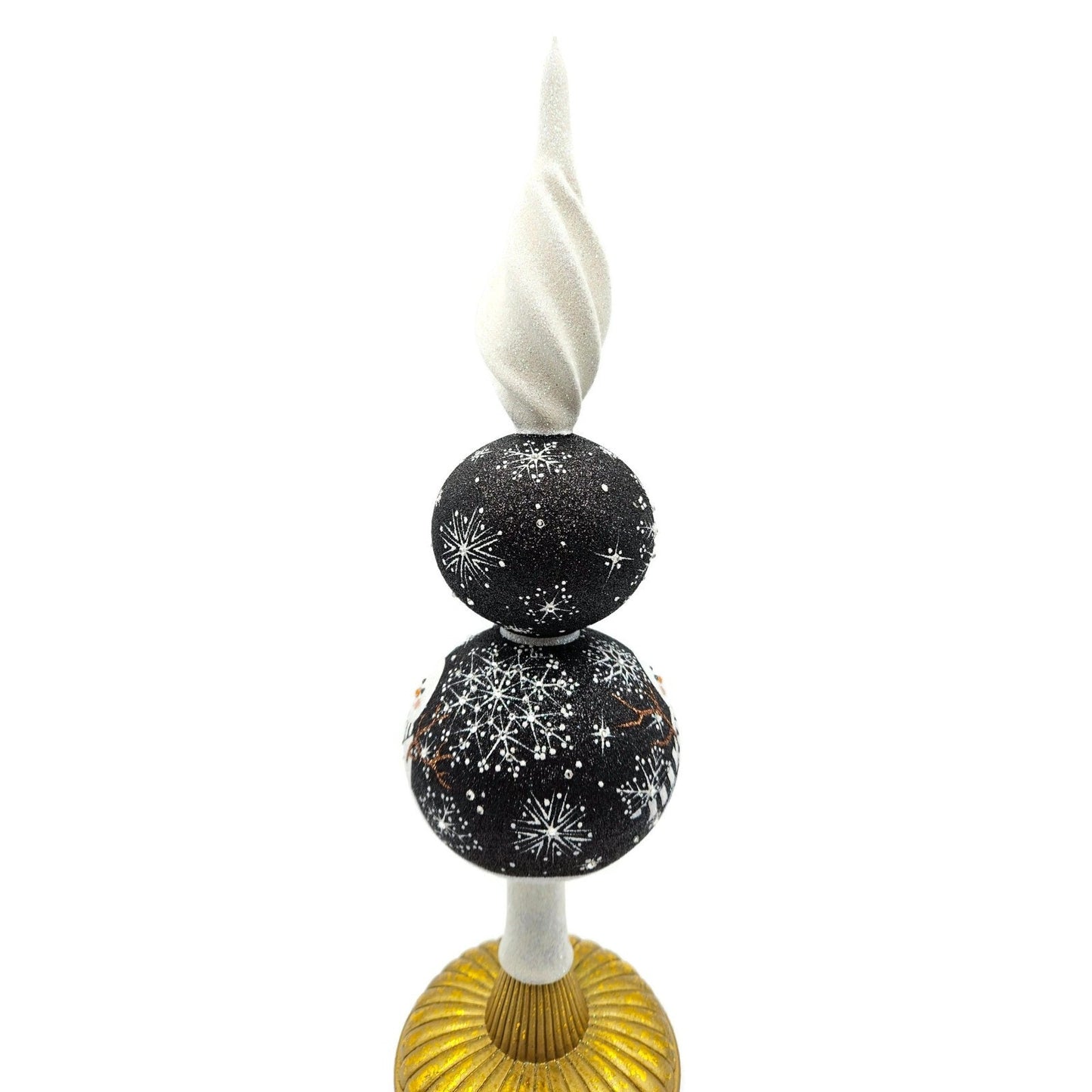 Patricia Breen Snowman Finial Black Glittered Snowflakes Christmas Tree Topper