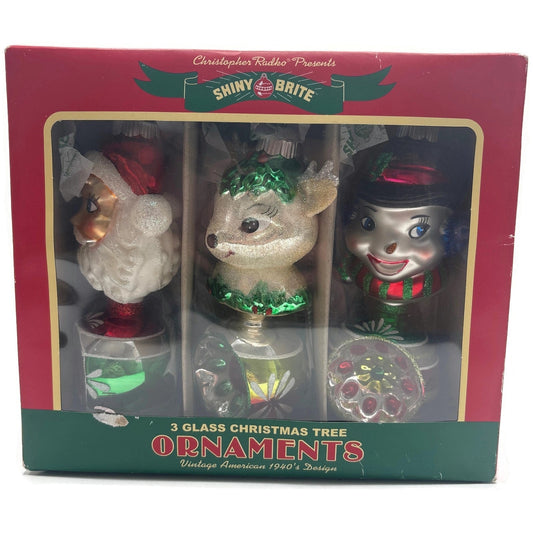 Christopher Radko Shiny Brite Holiday Splendor Santa Deer Christmas Ornament Set