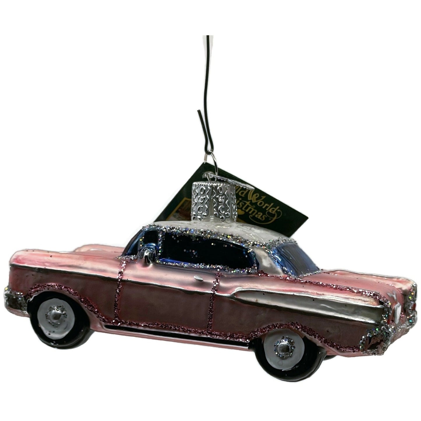 57 Chevy Ornament Classic Car Pink Glittered OWC Old World Christmas Tree Decor