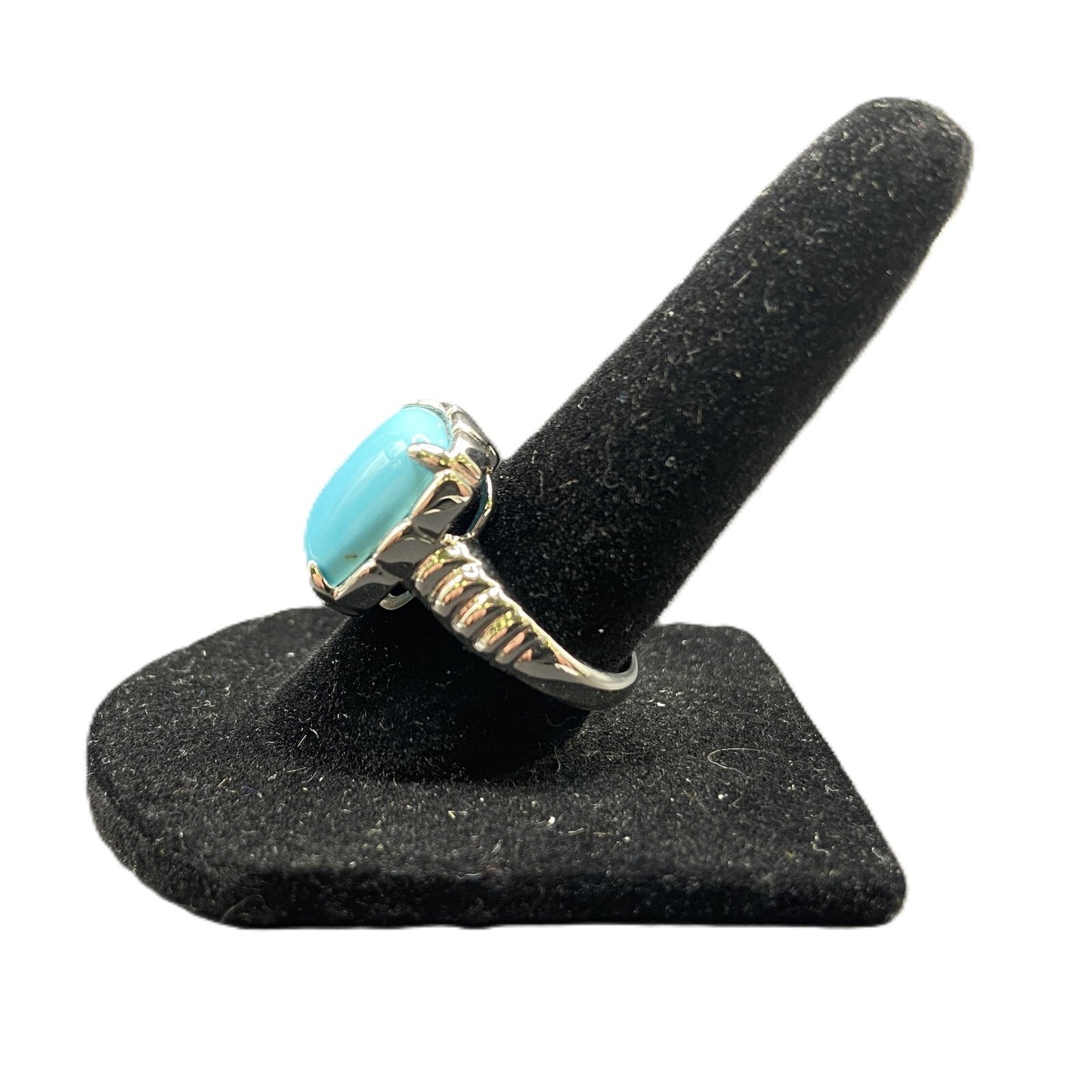 Turquoise 925 Sterling Silver Ring Gemstone Prong Set Rectangle DK Size 7.5