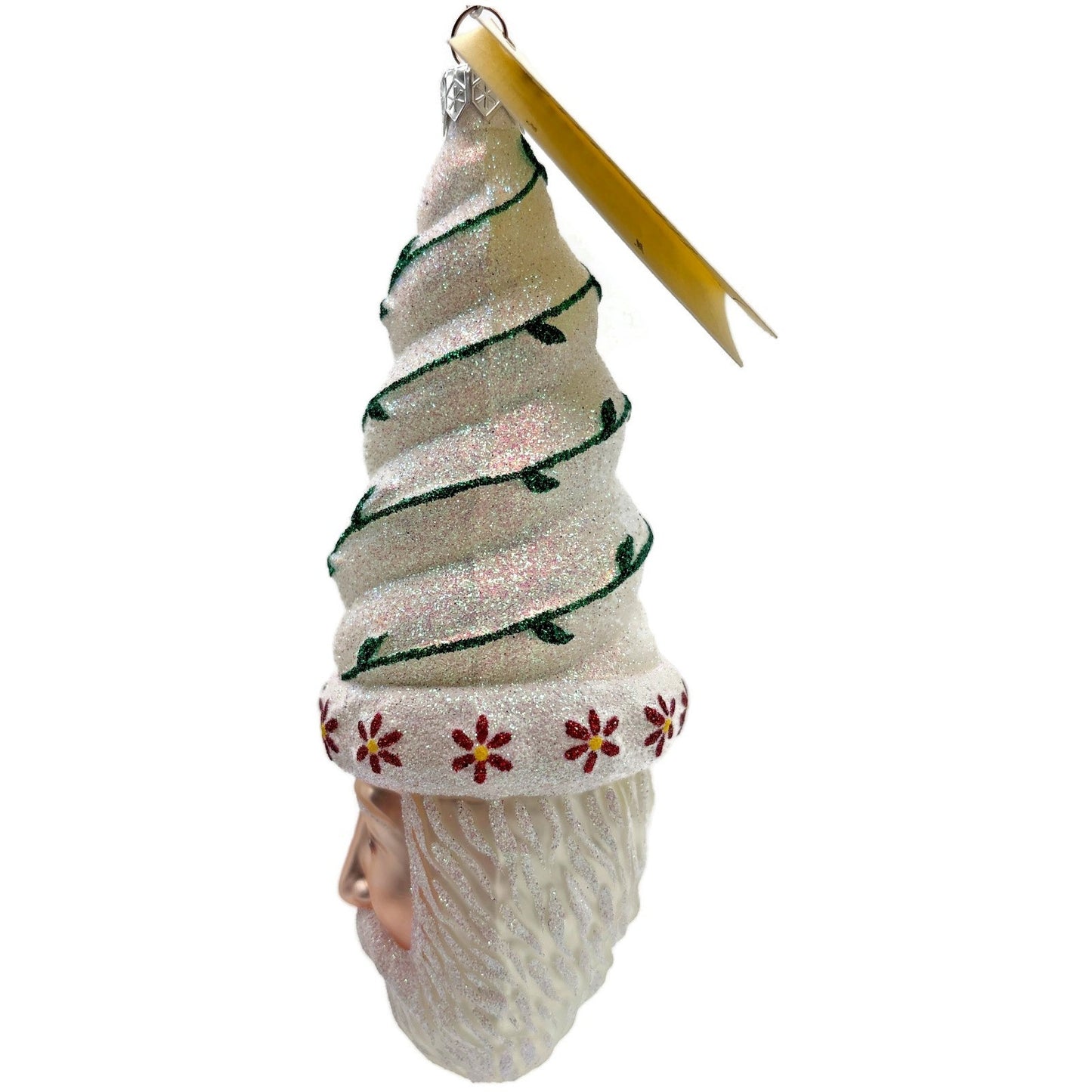 Patricia Breen Goslar Santa Pearl Green Red Glittered Christmas Tree Ornament