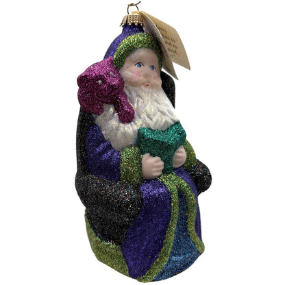 Larry Fraga Settling In Blue Santa Claus Purple Bear Christmas Tree Ornament