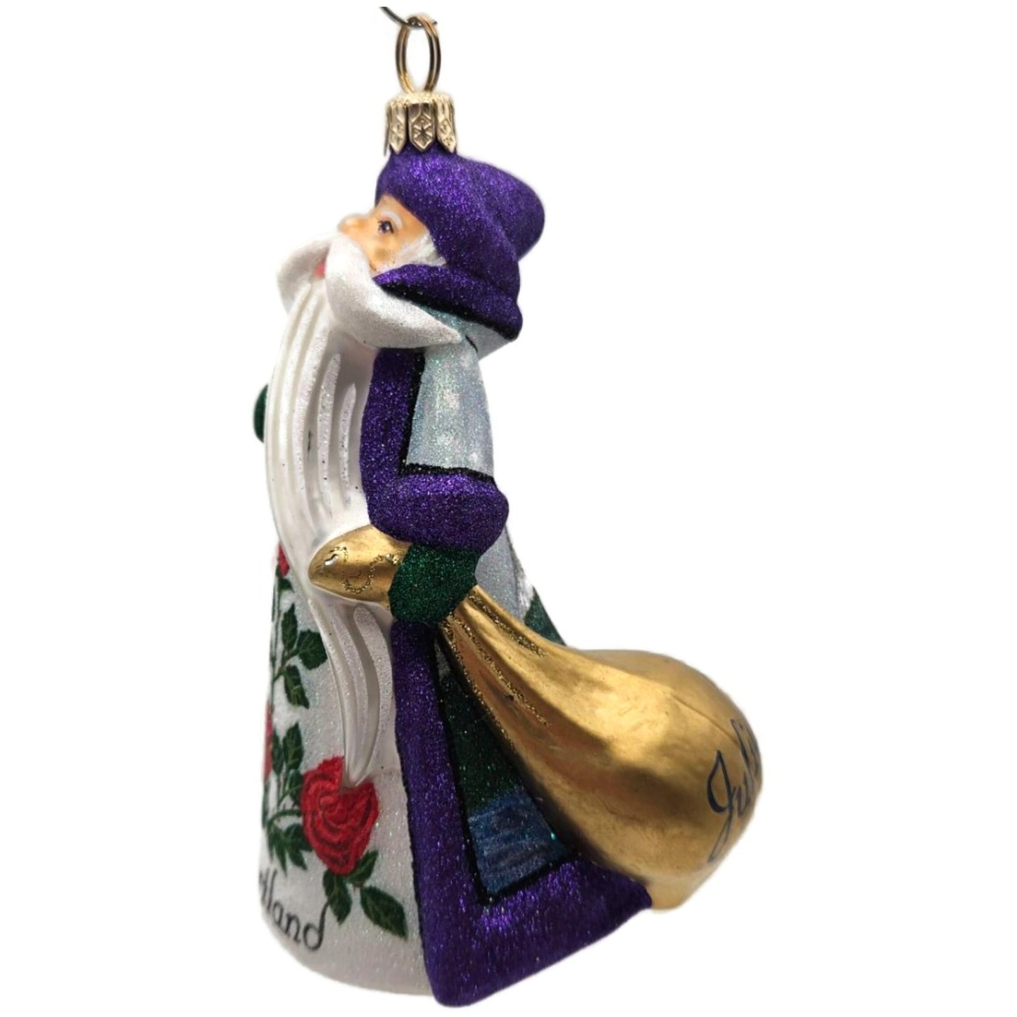 Glitterazzi Portland Santa Roses Joy To The World Glass Christmas Tree Ornament
