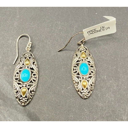 Samuel B Sleeping Beauty Turquoise Hook Earrings 925 Sterling Silver Filigree