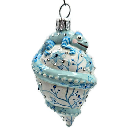 Patricia Breen Topping Chameleon Chinoiserie Aquamarine Spring Holiday Ornament