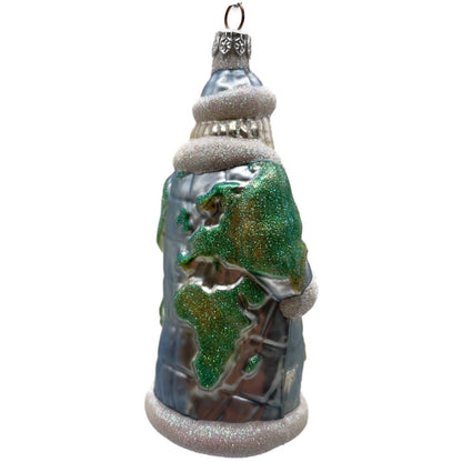 Patricia Breen Global Santa Glittered Continents Blue Green Christmas Ornament