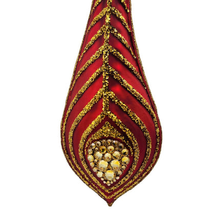 Patricia Breen La Plume Firebird Feather Red Gold Crystal Christmas Ornament
