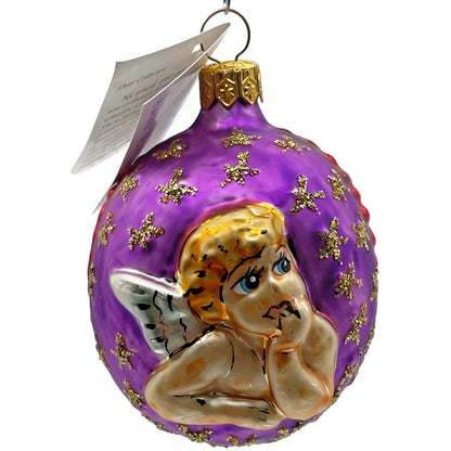 Christopher Radko Lil Miss Angel Purple Gold Stars Christmas Tree Ornament 1997