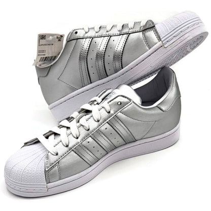 Adidas Superstar Silver Metallic Leather Shoes Ladies Size 9 Shell Toe FY1155