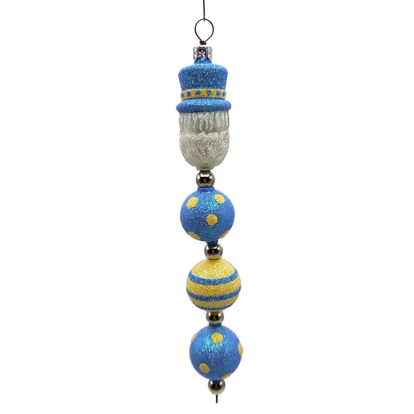 Patricia Breen Kinetic Icicle Blue Yellow Polka Dot Santa Easter Ornament 2326