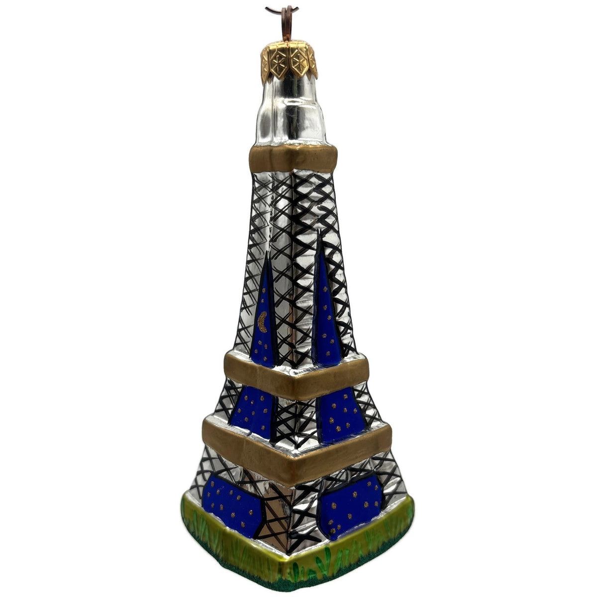 Christopher Radko Eiffel Tower Blue Stars Glass Christmas Tree Ornament