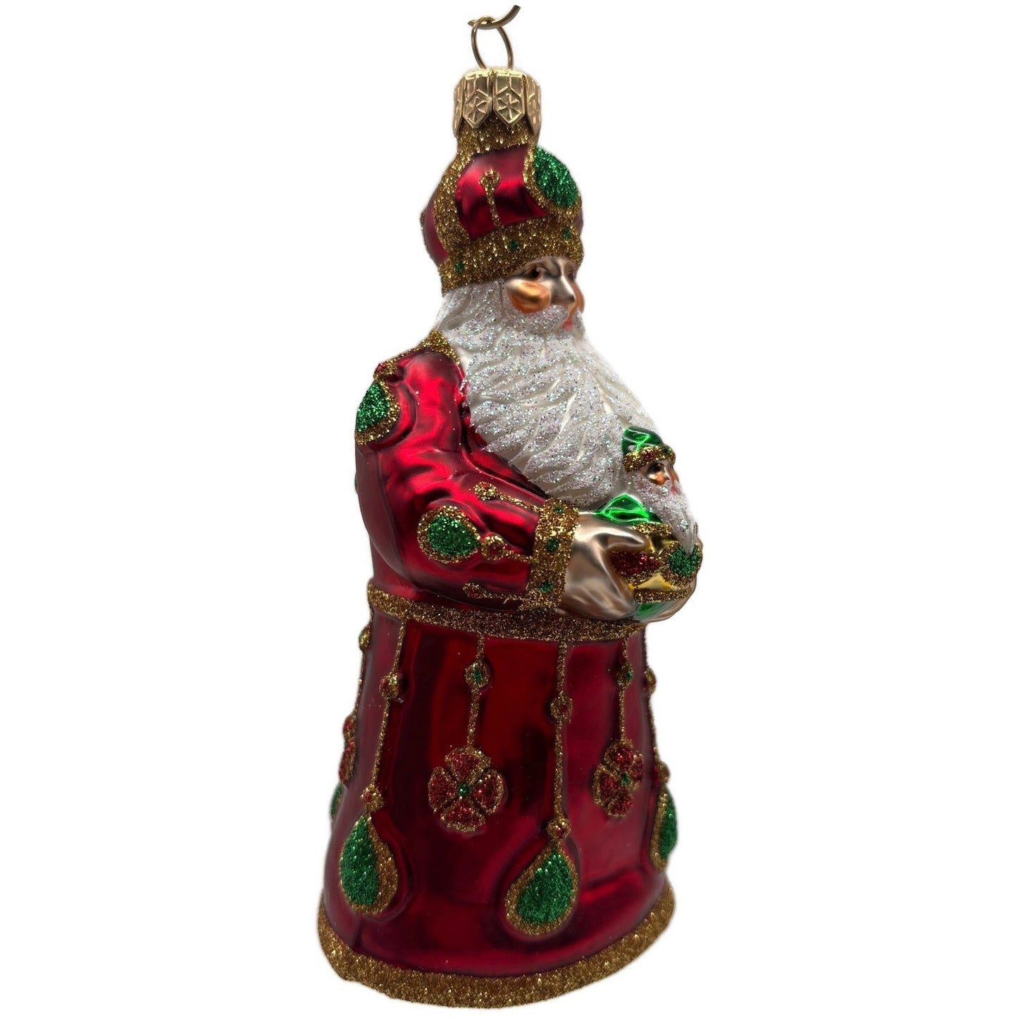 Patricia Breen Bedecked Bejeweled Santa Red Gold Green Christmas Ornament NM
