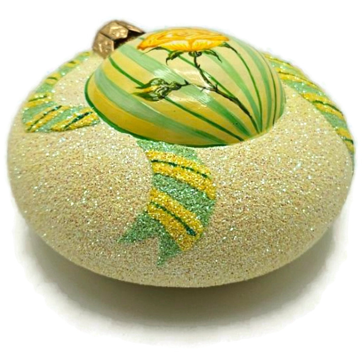Patricia Breen Ornamental Medallion Yellow Roses Stripe Spring Ornament NM 2737