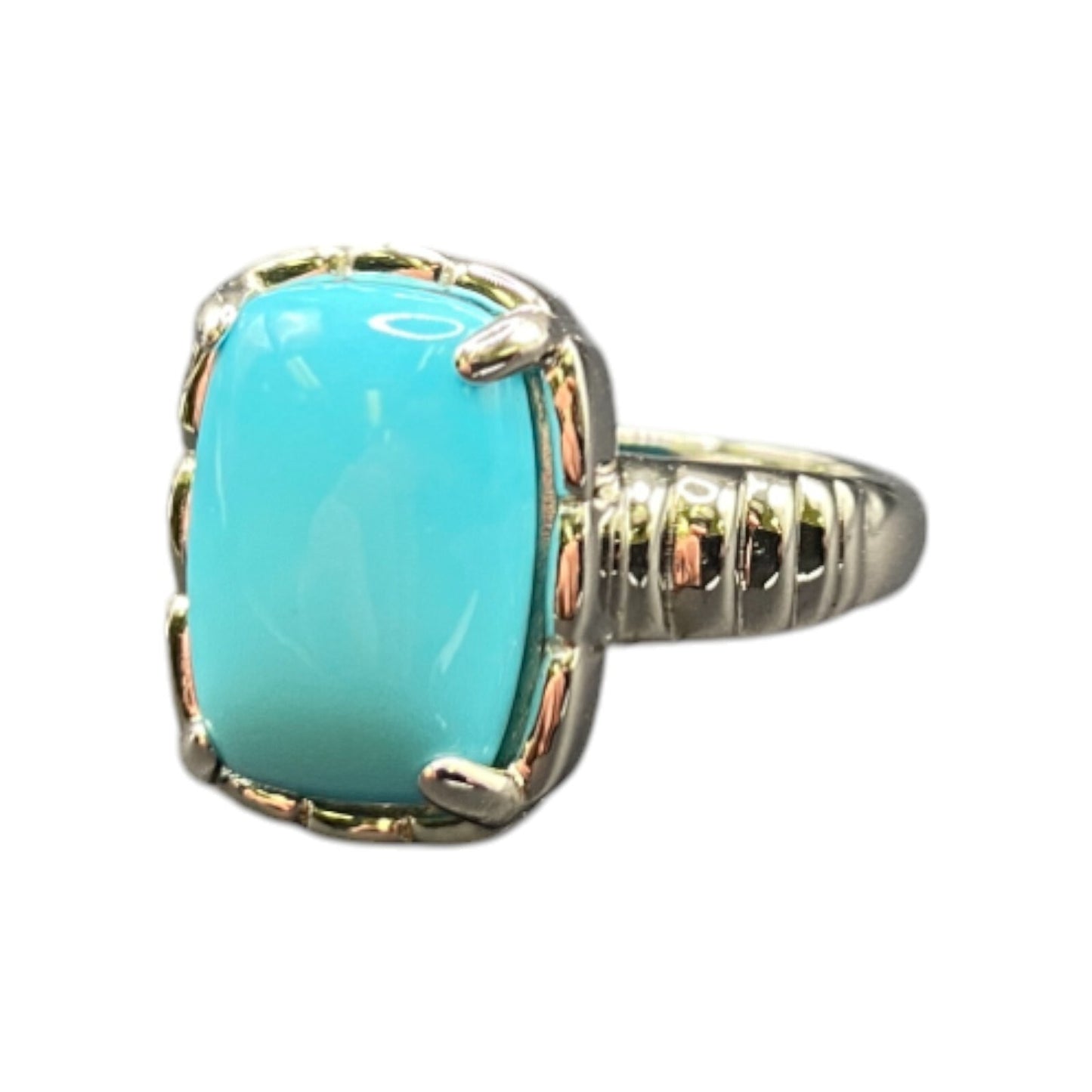 Turquoise 925 Sterling Silver Ring Gemstone Prong Set Rectangle DK Size 7.5