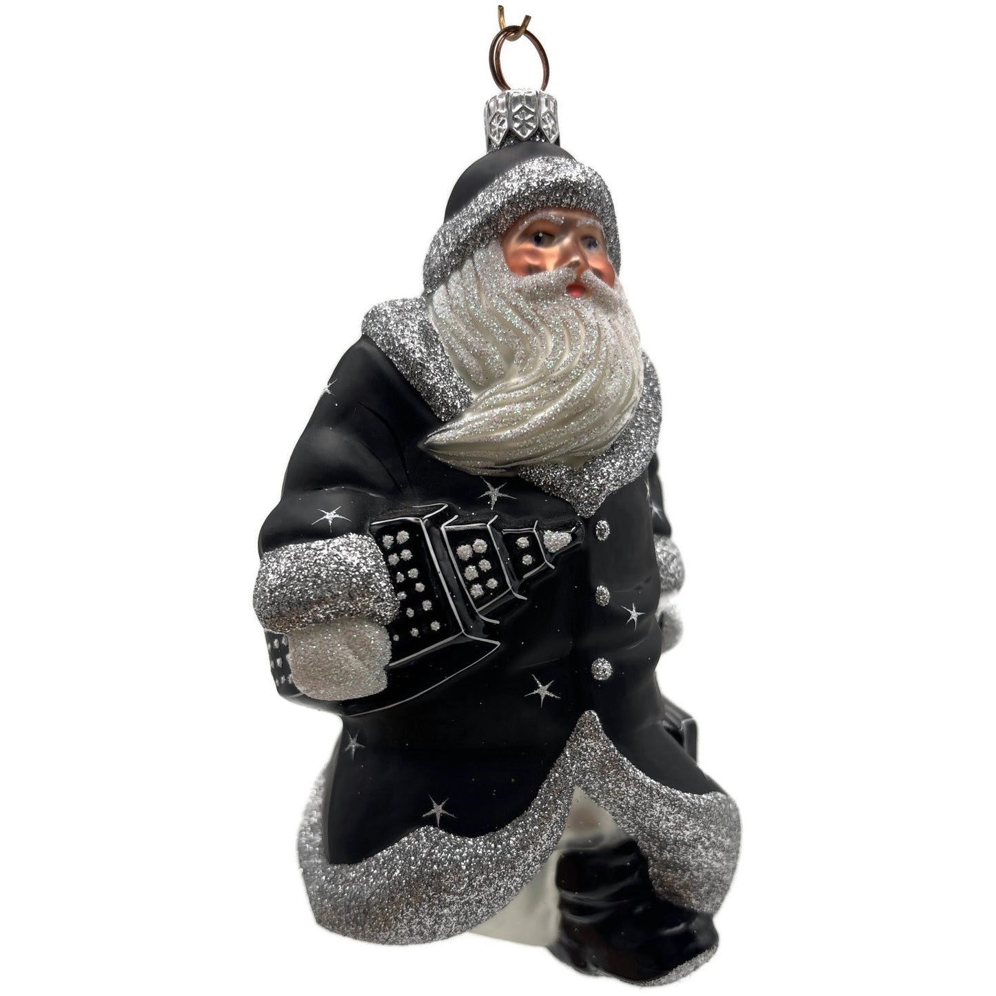 Patricia Breen City Santa Midnight Black Silver Stars Christmas Tree Ornament