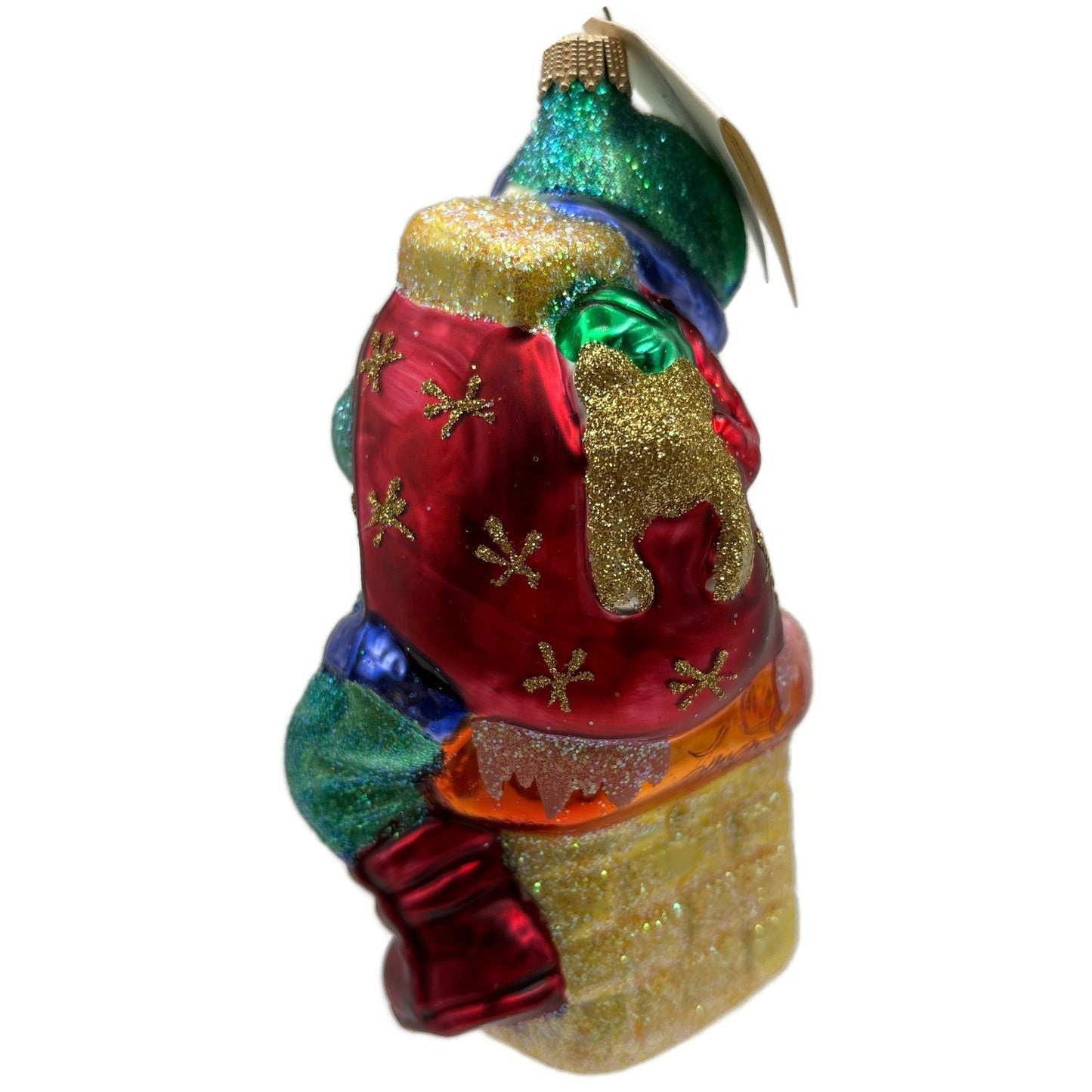 Larry Fraga Dropping In Green Santa Claus Chimney Christmas Tree Ornament