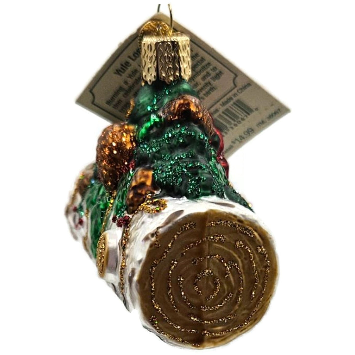 Old World Christmas Yule Log Ornament Pine Cones Fire Pit OWC Glass Tree Decor