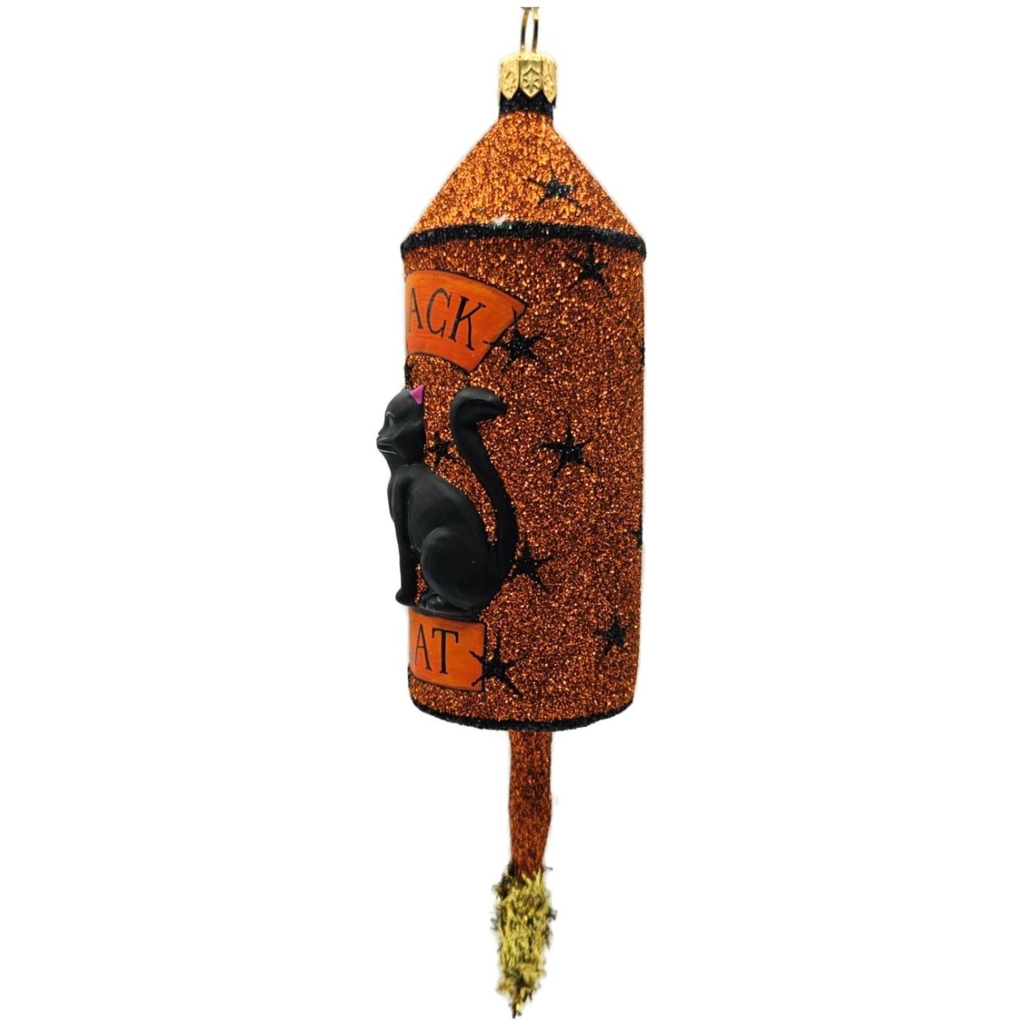 Patricia Breen Halloween Blastoff Orange Stars Black Cat Christmas Ornament 2228