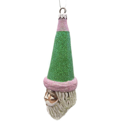 Patricia Breen Wink of His Eye Pink Green Santa Claus Head Christmas Ornament