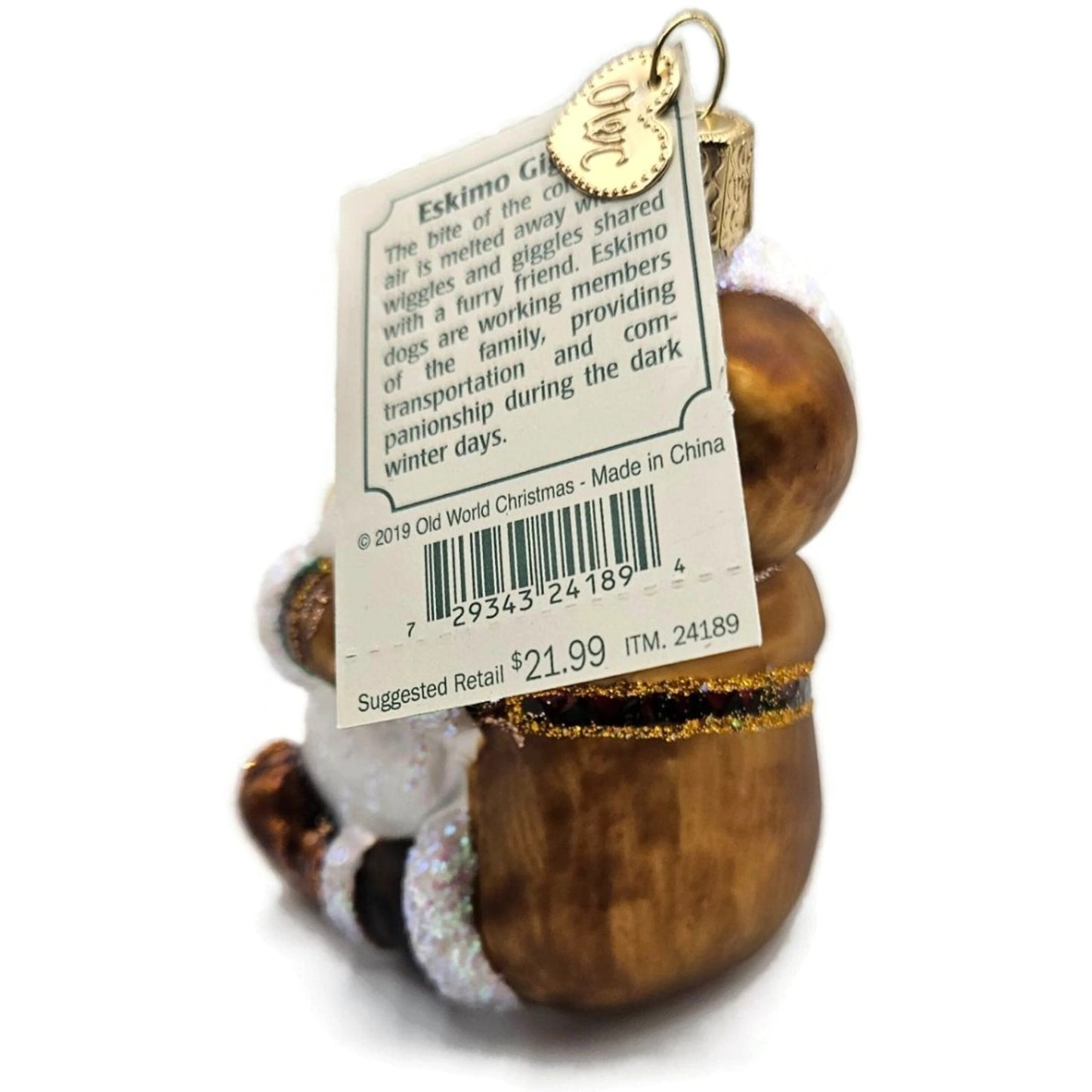 Eskimo Giggles Hugging Polar Bear Cub Old World Christmas Tree Ornament OWC