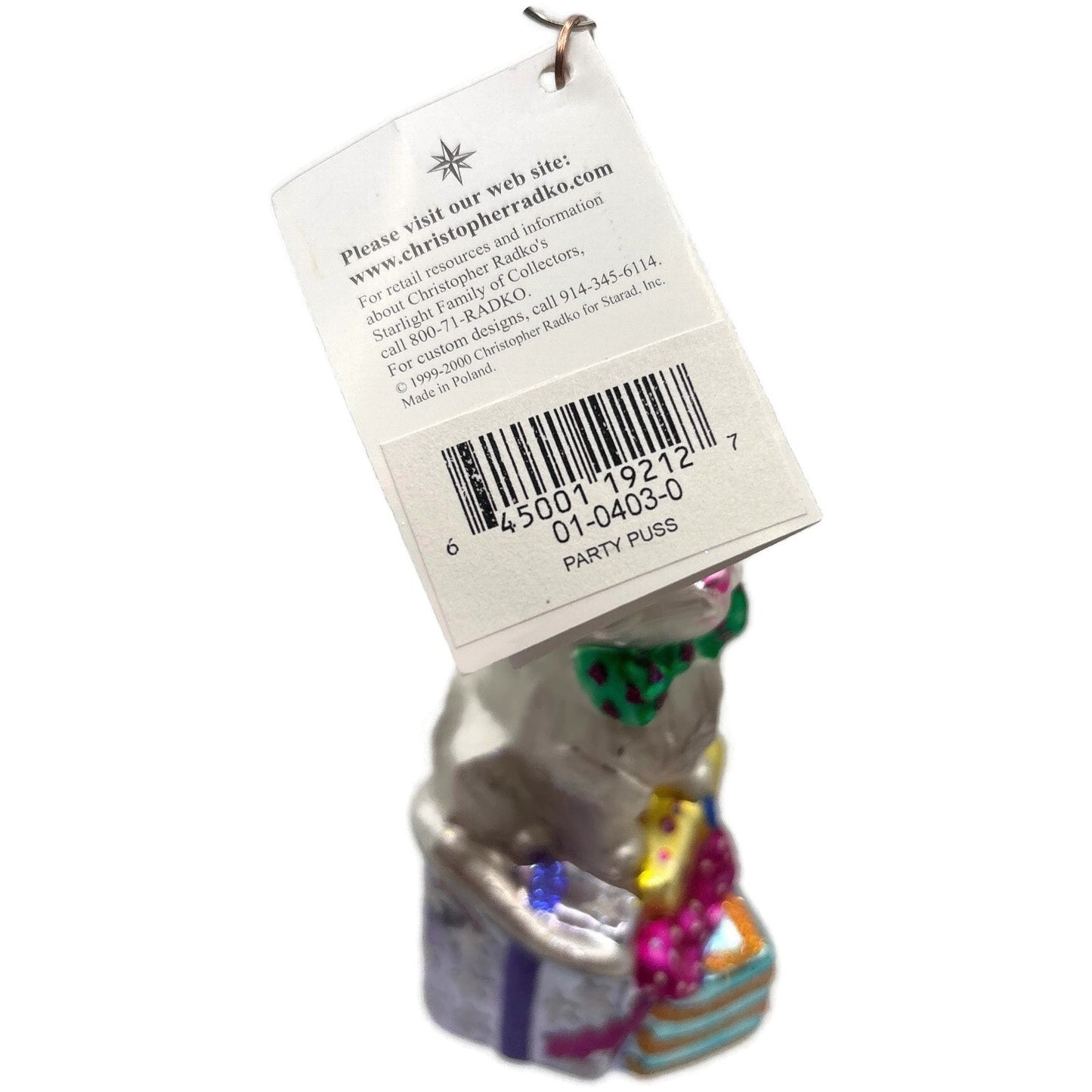 Christopher Radko Party Puss Cat Gifts Easter Christmas Tree Ornament 01-0403-0