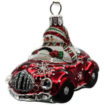 Patricia Breen Snow Mobile Red Car Snowman Jeweled Christmas Ornament 2476
