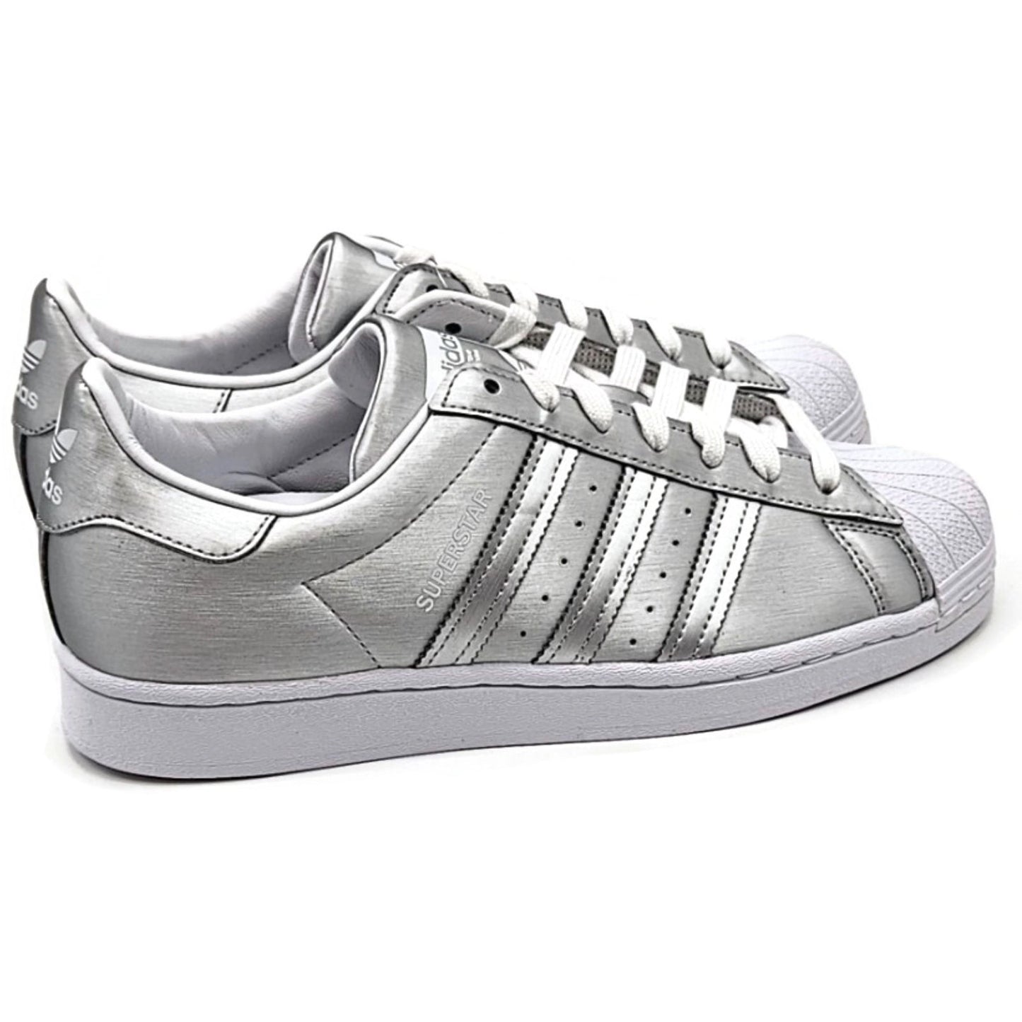 Adidas Superstar Silver Metallic Leather Shoes Ladies Size 9 Shell Toe FY1155