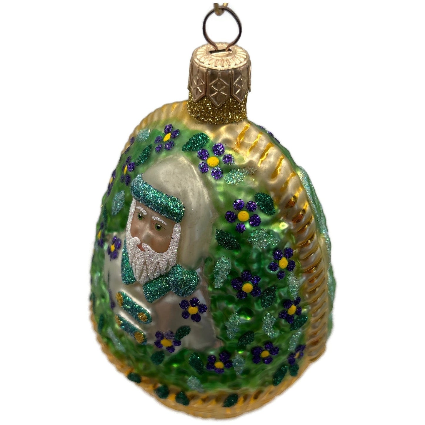 Patricia Breen Forget-Me-Not Santa Pearl Floral Basket Christmas Ornament