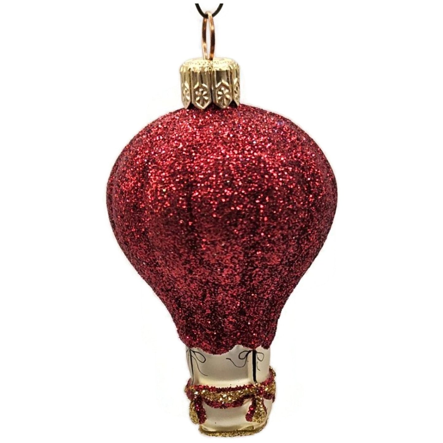 Patricia Breen Balloon Red Glittered Hand Blown Glass Christmas Tree Ornament