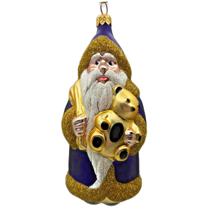 Patricia Breen Santa and Teddy Bear Purple Gold Christmas Tree Ornament