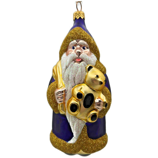Patricia Breen Santa and Teddy Bear Purple Gold Christmas Tree Ornament
