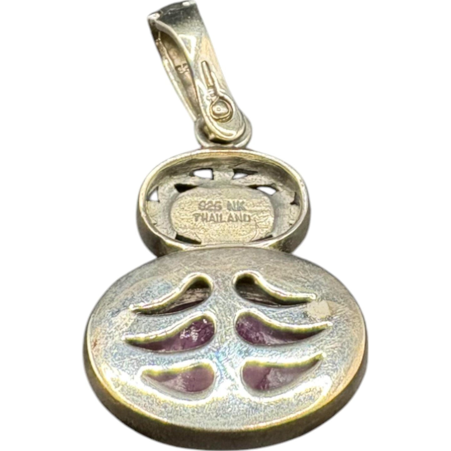 Purple Ruby Oval Cabochon Gemstone Pendant 925 Sterling Silver NK Signed