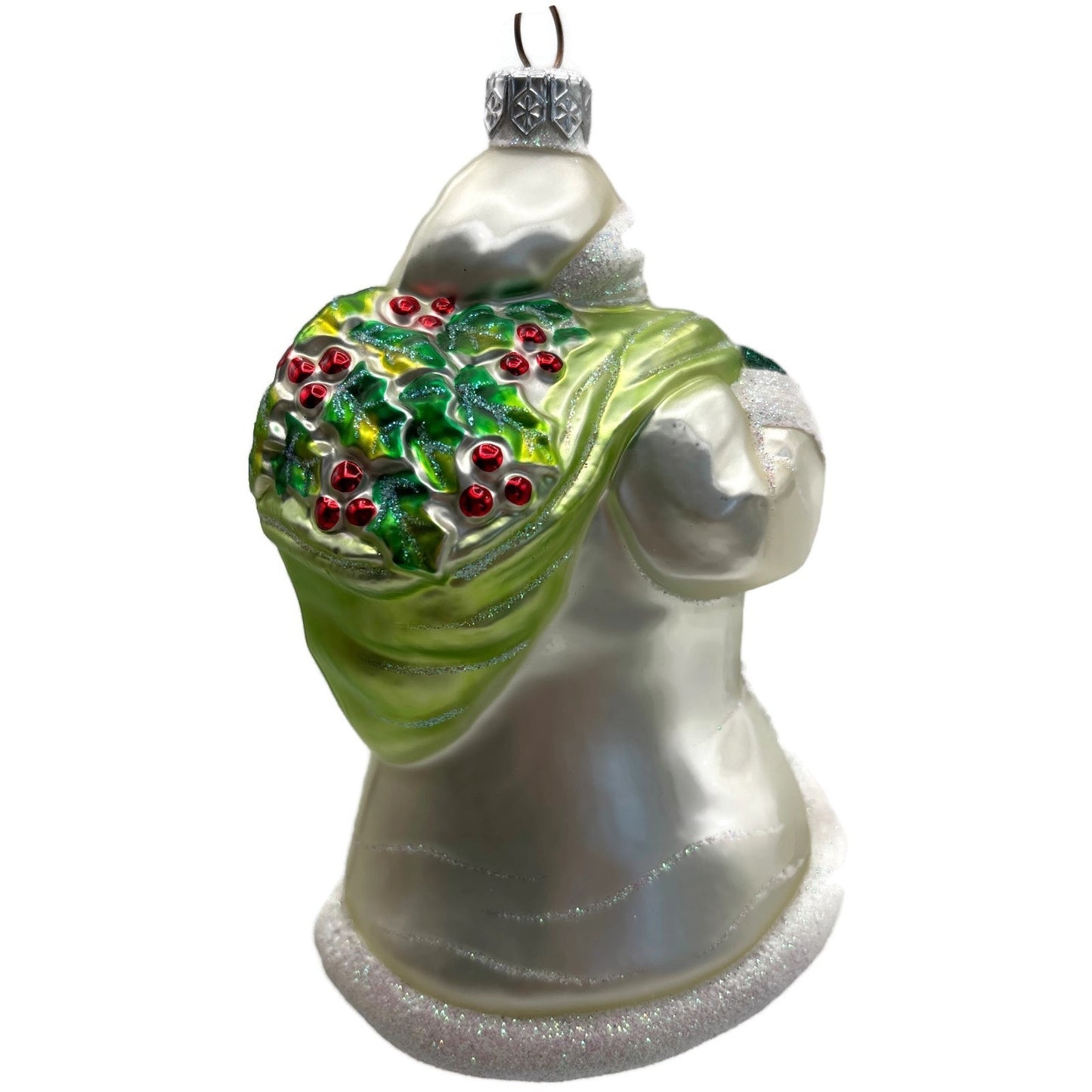 Patricia Breen Santa For Anthony Pearl White Green Holly Christmas Tree Ornament