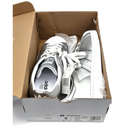Adidas Superstar Silver Metallic Leather Shoes Ladies Size 9 Shell Toe FY1155