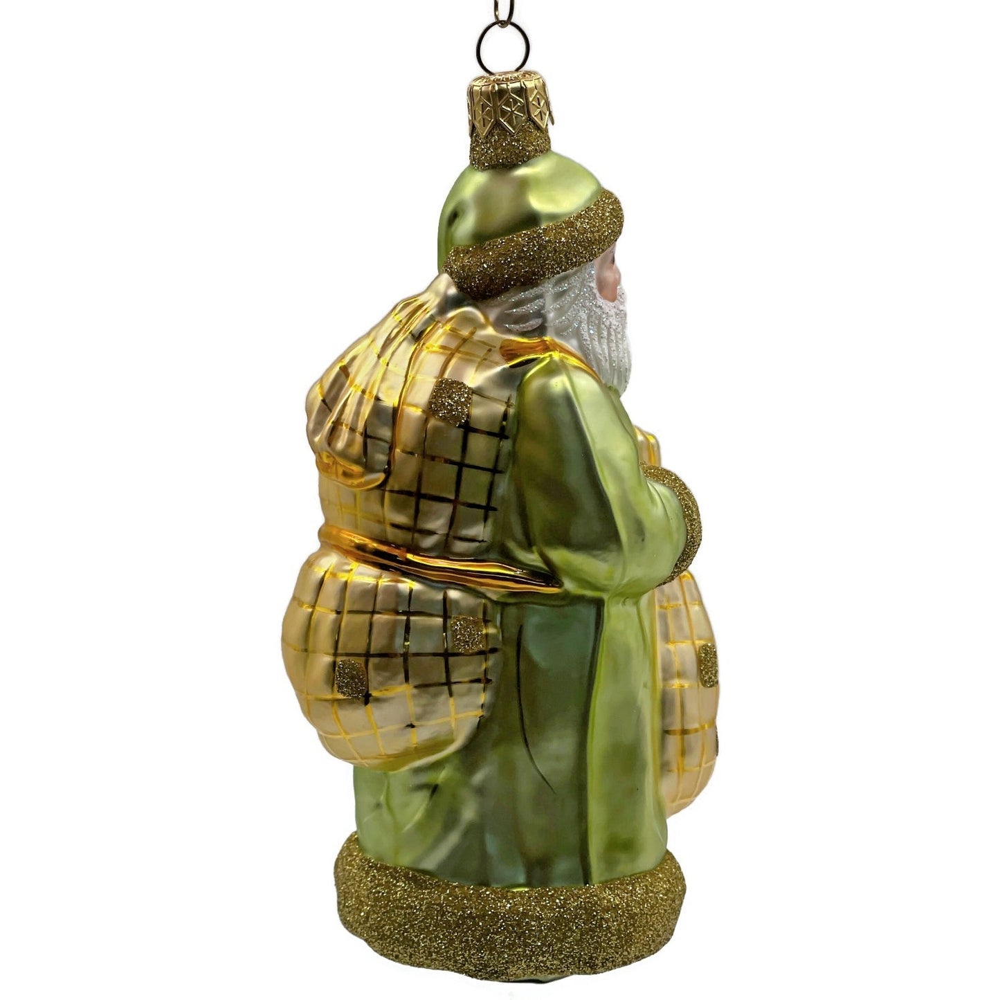 Patricia Breen Laden With Love Green Gold Santa Claus Christmas Ornament 9826