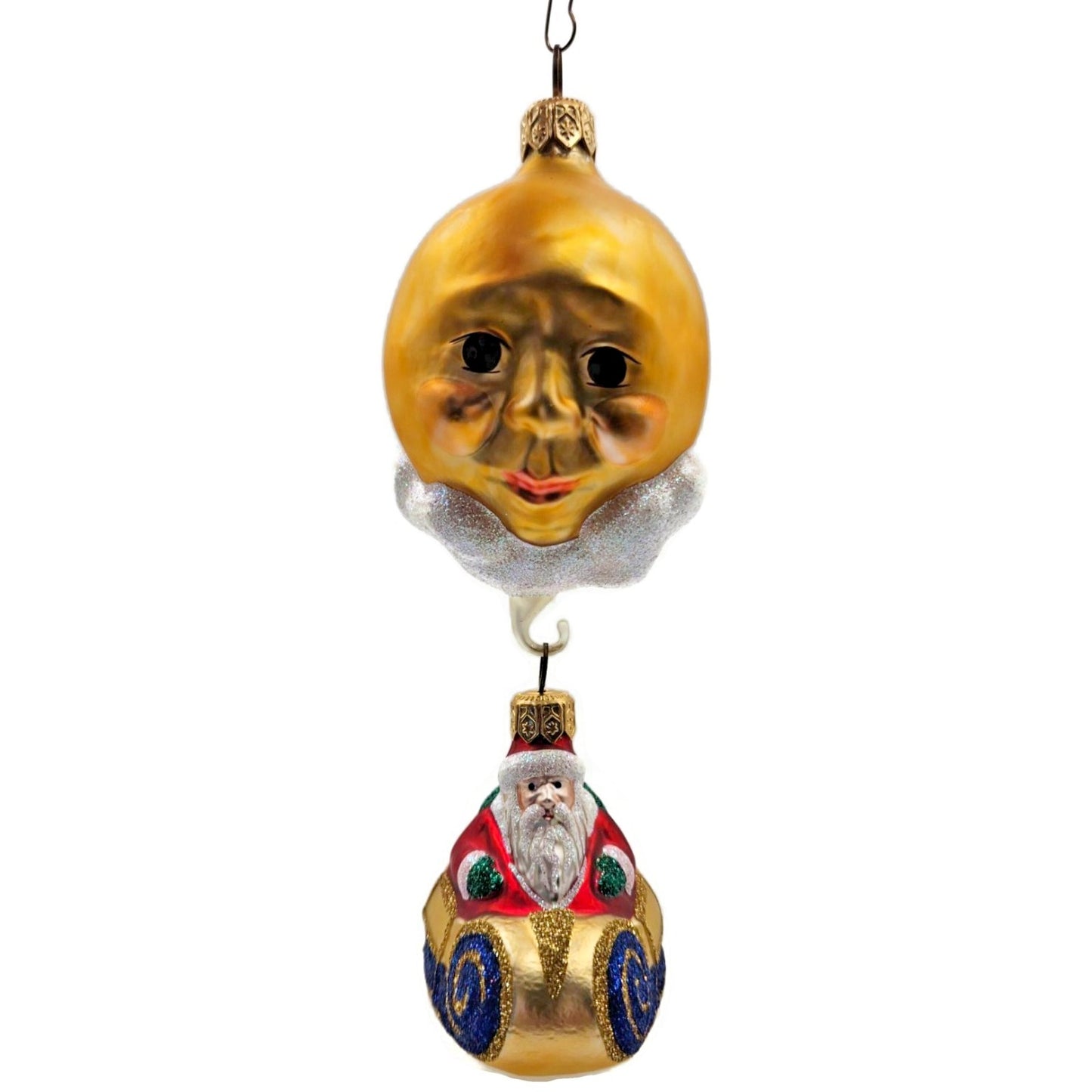 Patricia Breen Night Flight Santa Gold Sleigh Gold Moon Christmas Ornament