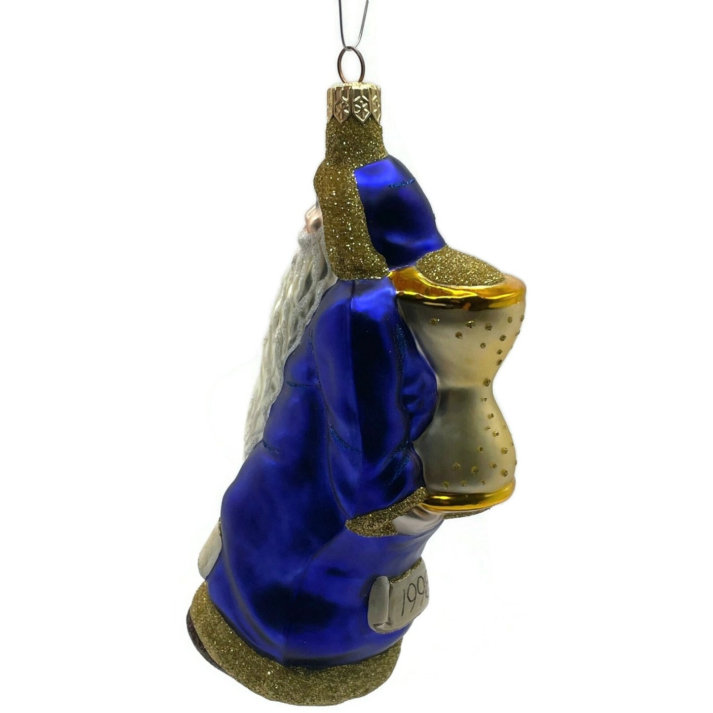Patricia Breen Out With The Old Blue Gold Santa Claus Christmas Ornament 9830
