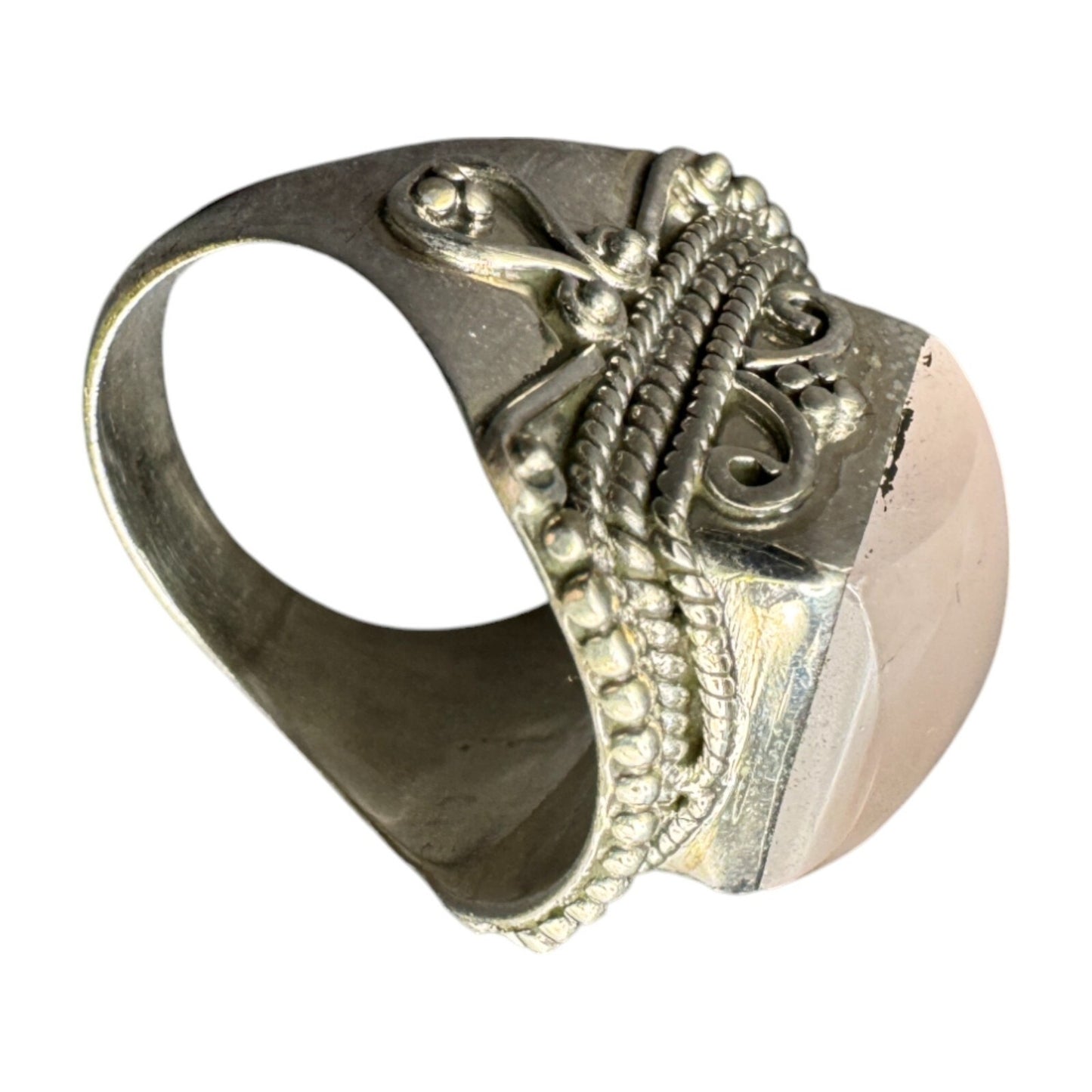 925 Sterling Silver Ring India Square Rose Quartz Crystal Gemstone Ornate Size 8