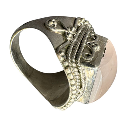 925 Sterling Silver Ring India Square Rose Quartz Crystal Gemstone Ornate Size 8