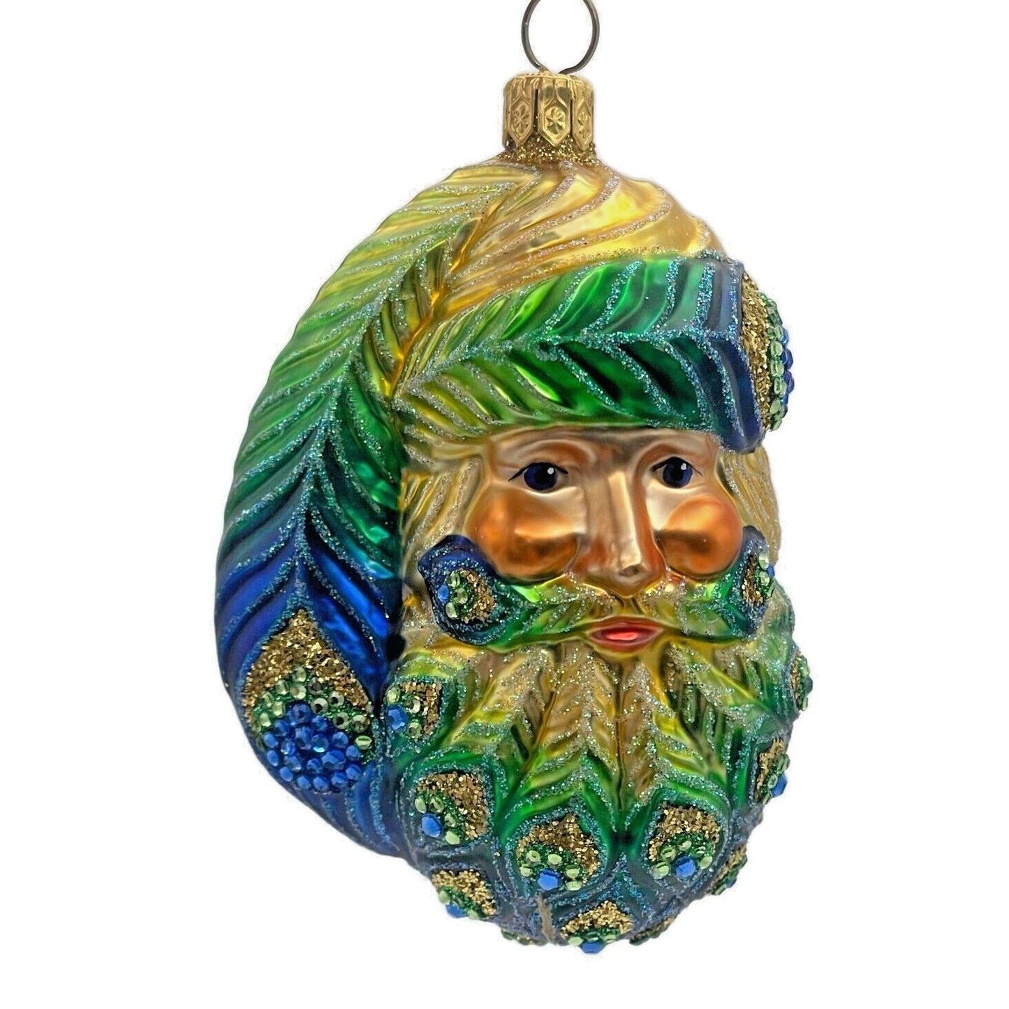 Patricia Breen Henrys Santa Claus Head Peacock Christmas Holiday Ornament