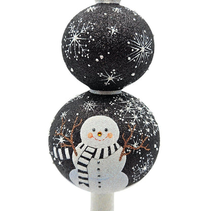 Patricia Breen Snowman Finial Black Glittered Snow Christmas Holiday Tree Topper