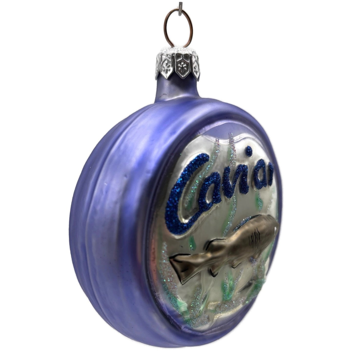 Patricia Breen Caviar Tin Lavender Violet Fish Egg Glass Christmas Ornament 9606