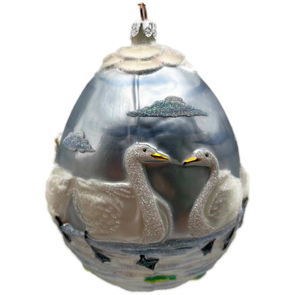Patricia Breen Seven Swimming Swans Blue White Birds Christmas Tree Ornament