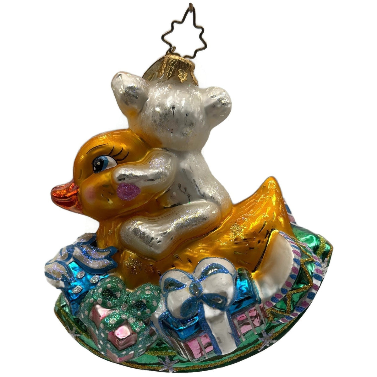 Christopher Radko 2007 Rockin Arrival Glass Bear Duck Christmas Ornament 3012095