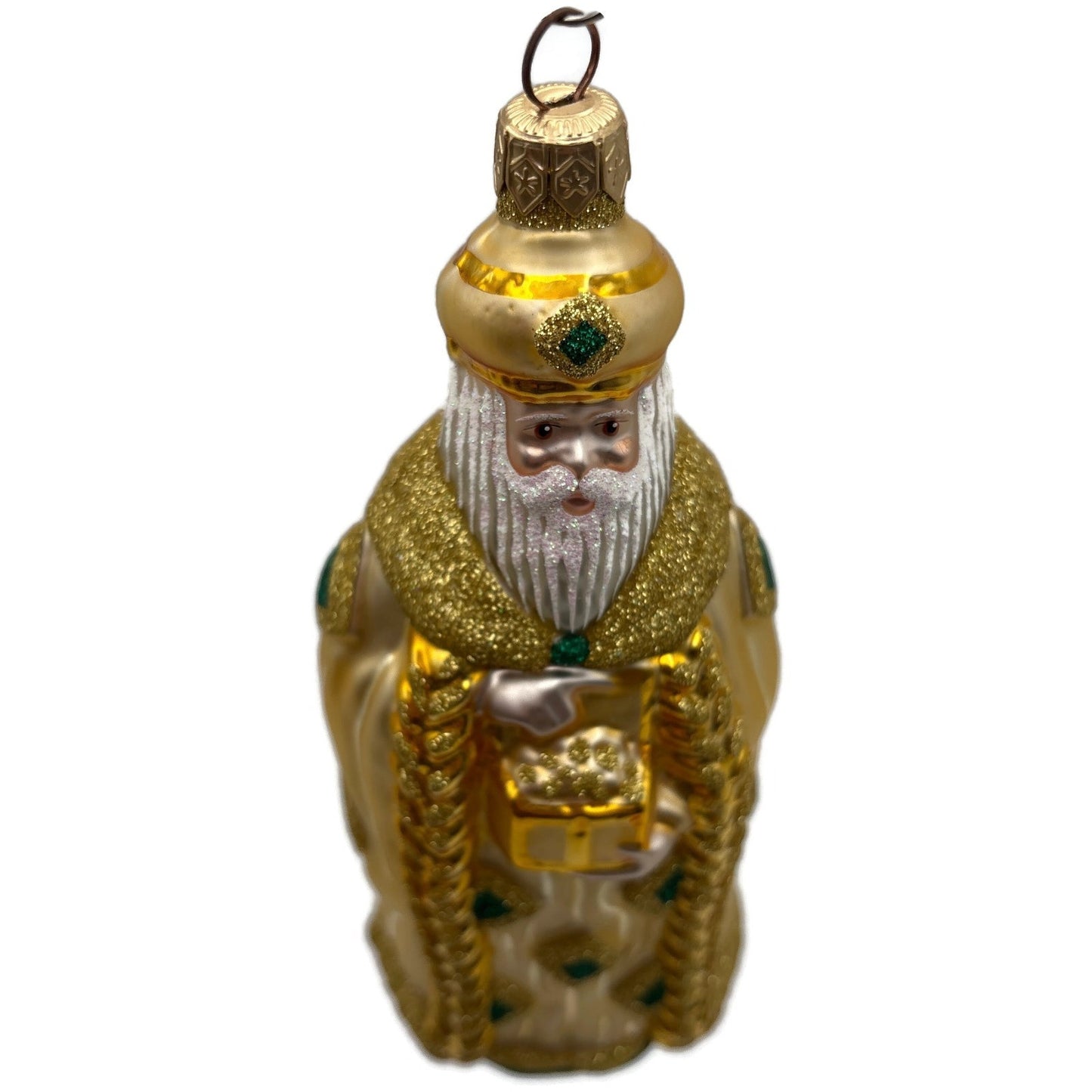 Patricia Breen Bijoux Santa Green Squares Gold Christmas Tree Ornament NM