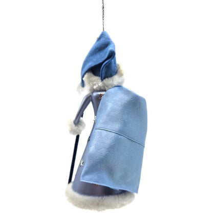 De Carlini Blue Santa With Bag Stars Italian Glass Fabric Christmas Ornament