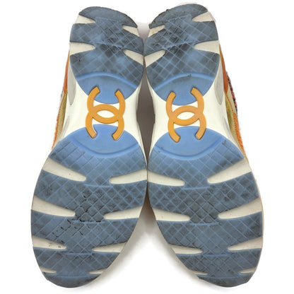 Chanel 14K Supermarket Orange Tweed PVC Suede Gold Sneakers Women EU Size 40.5